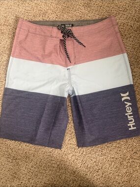 Hurley Men’s Three-Panel Colorblock Boardshorts - Rose, Light Blue & Navy